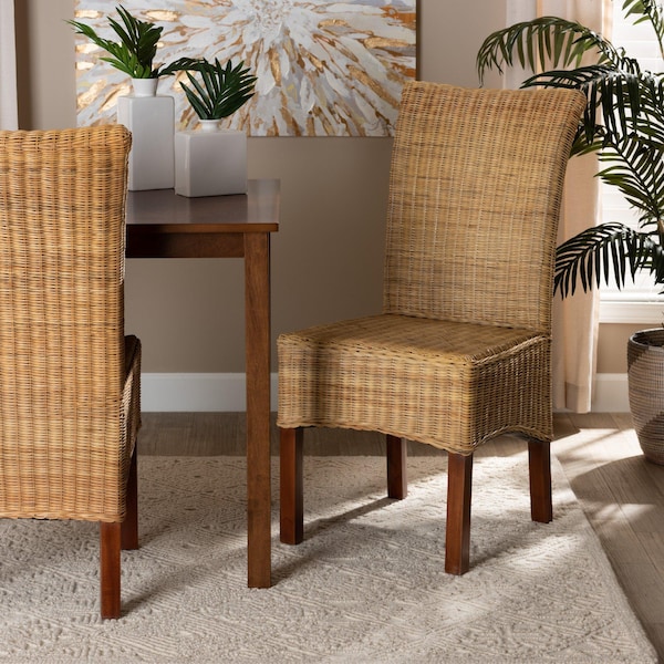 Baxton Studio Shamara Modern Bohemian Natural Rattan and Mahogany Wood Dining Chair 217-12733-ZORO - main